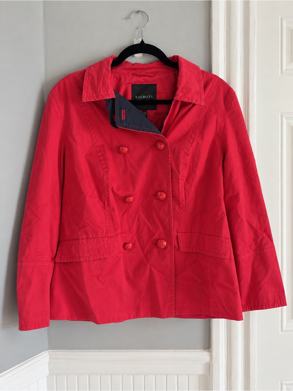 Talbots Bright Red Double-Breasted Peacoat Jacket